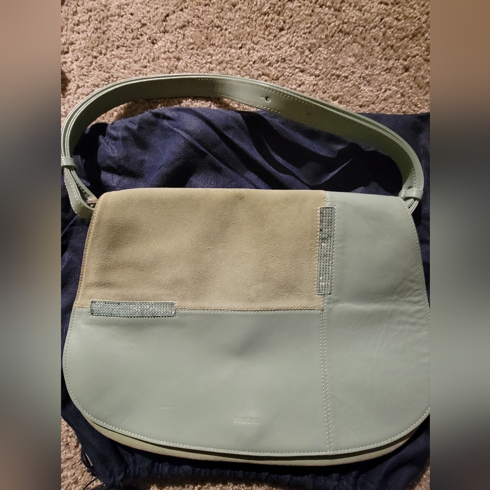 Swarovski Seafoam Green Leather/Suede Shoulder Bag - HTF!!!